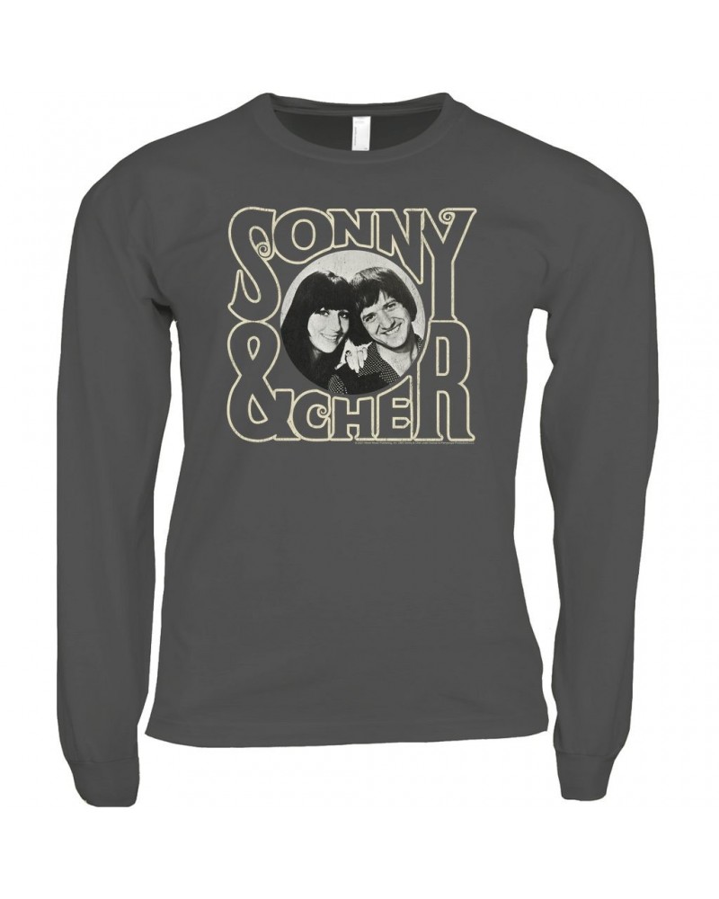 Sonny & Cher Long Sleeve Shirt | Retro Logo And Photo Distressed Shirt $7.37 Shirts