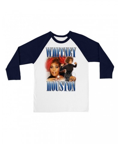 Whitney Houston 3/4 Sleeve Baseball Tee | Blue Collage Duo Shirt $8.49 Shirts