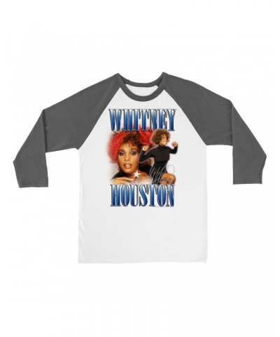 Whitney Houston 3/4 Sleeve Baseball Tee | Blue Collage Duo Shirt $8.49 Shirts