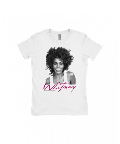 Whitney Houston Ladies' Boyfriend T-Shirt | I Wanna Dance With Somebody Album Photo And Logo Shirt $6.29 Shirts