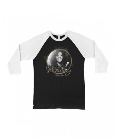 Whitney Houston 3/4 Sleeve Baseball Tee | Circular Frame And Logo Design Shirt $11.75 Shirts