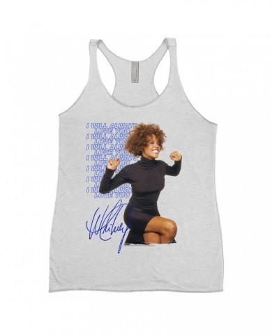 Whitney Houston Ladies' Tank Top | I Will Always Love You Blue Repeating Image Distressed Shirt $6.55 Shirts