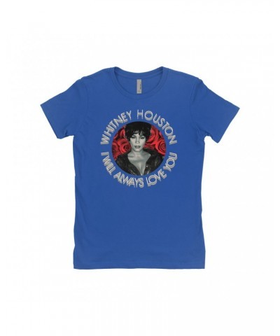 Whitney Houston Ladies' Boyfriend T-Shirt | I Will Always Love You Roses Design Shirt $11.54 Shirts